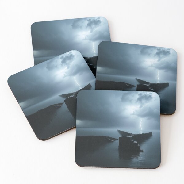 Item preview, Dramatic Lightning Storm Over Ocean Breakwater Wall designed and sold by EllDAV777.