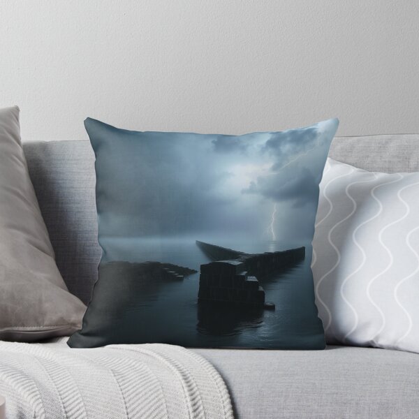 Item preview, Dramatic Lightning Storm Over Ocean Breakwater Wall designed and sold by EllDAV777.