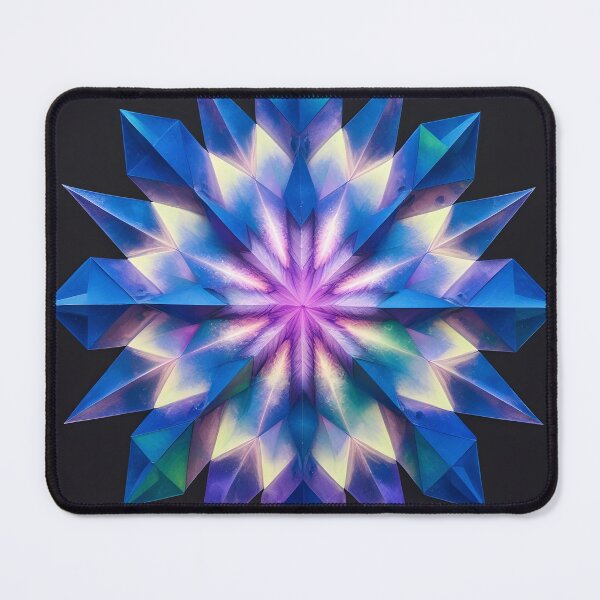 Item preview, Colorful Geometric Snowflake Art with Blue Hexagons and Triangles on Black Background designed and sold by BankMano.