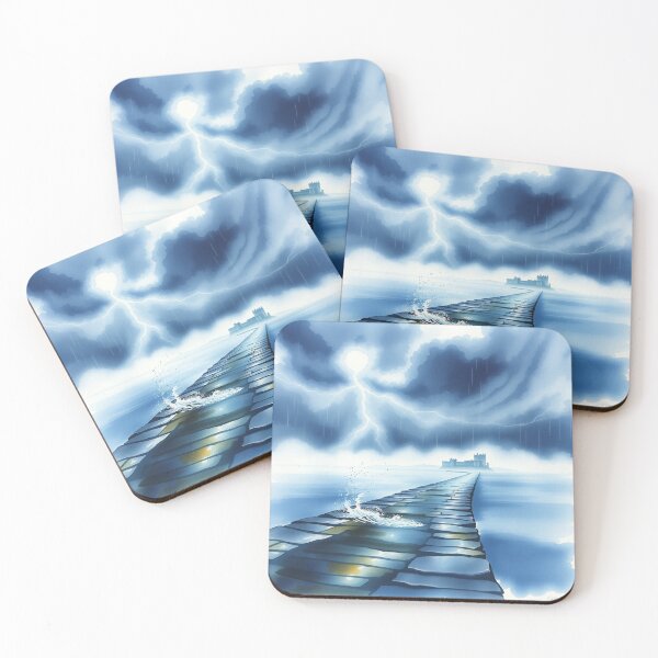 Item preview, Stormy Sea Path to Ancient Castle Lightning Art Print designed and sold by EllDAV777.
