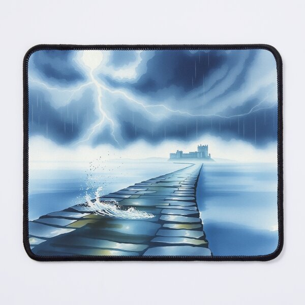 Item preview, Stormy Sea Path to Ancient Castle Lightning Art Print designed and sold by EllDAV777.