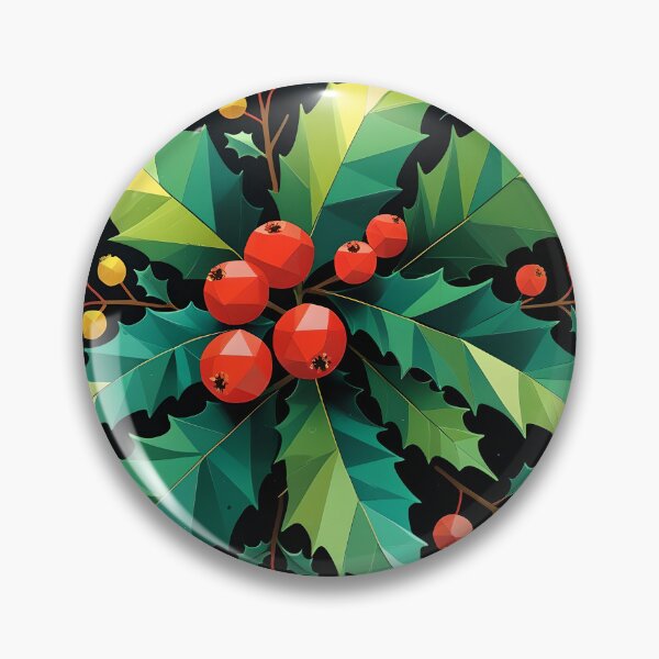 Item preview, Colorful Geometric Holly Leaf and Berry Christmas Art on Black Background designed and sold by BankMano.