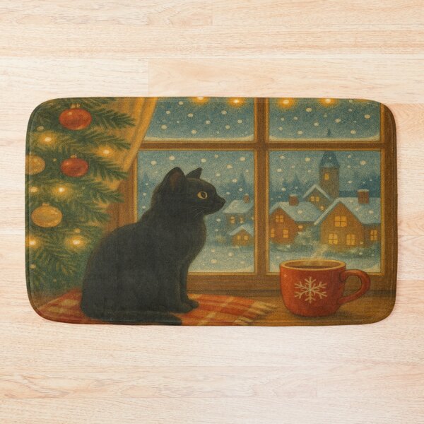 Item preview, Winter Cat by the Christmas Window – Cozy Holiday Art Print designed and sold by leen12 Art Designs Prints.