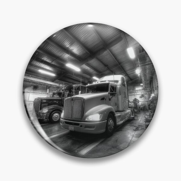 Item preview, Black and White Semi Truck Repair Shop Photography – Diesel Garage Wall Art designed and sold by ArgentoArt.