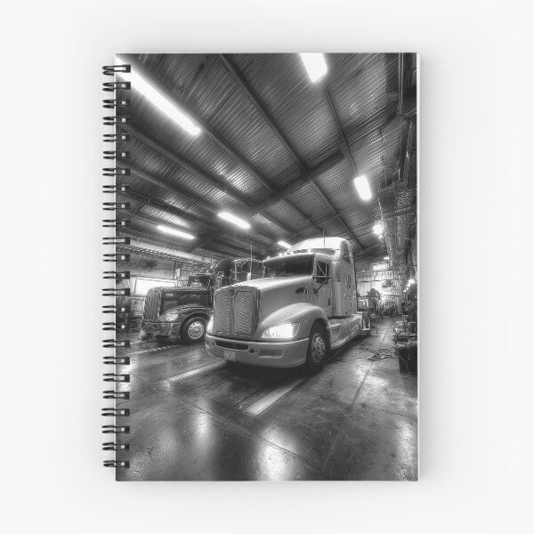 Item preview, Black and White Semi Truck Repair Shop Photography – Diesel Garage Wall Art designed and sold by ArgentoArt.