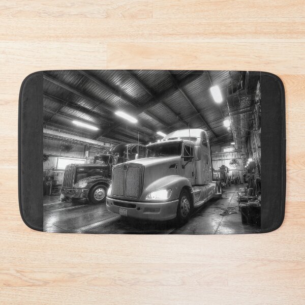 Item preview, Black and White Semi Truck Repair Shop Photography – Diesel Garage Wall Art designed and sold by ArgentoArt.