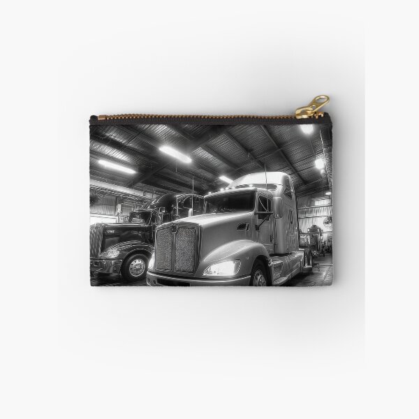 Item preview, Black and White Semi Truck Repair Shop Photography – Diesel Garage Wall Art designed and sold by ArgentoArt.