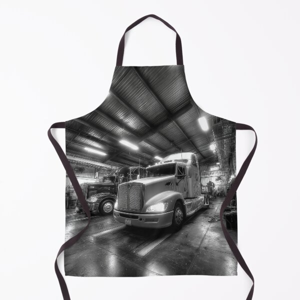 Item preview, Black and White Semi Truck Repair Shop Photography – Diesel Garage Wall Art designed and sold by ArgentoArt.