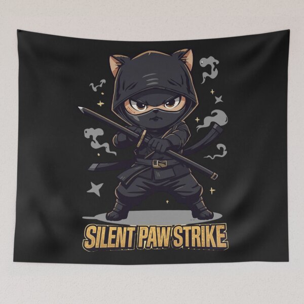 Aperçu de l'œuvre Chat Guerrier Ninja – Un adorable motif samouraï plein de caractère créée et vendue par All Creative Designer.