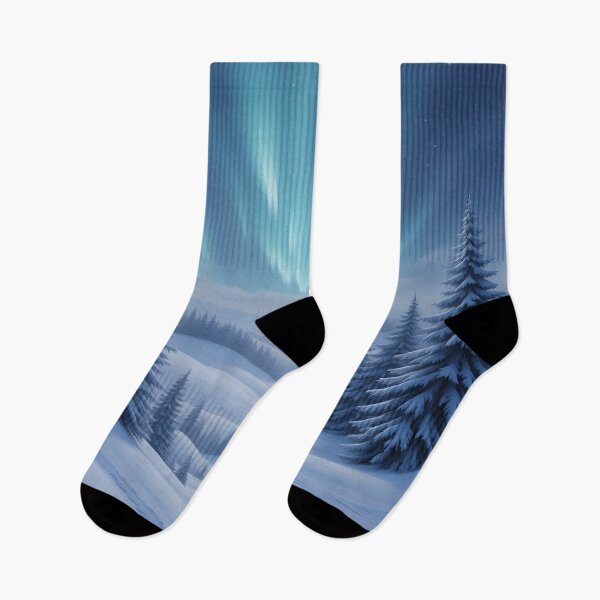 Item preview, Aurora Over Snowy Pines – Winter Night Lights designed and sold by Buttonquill.