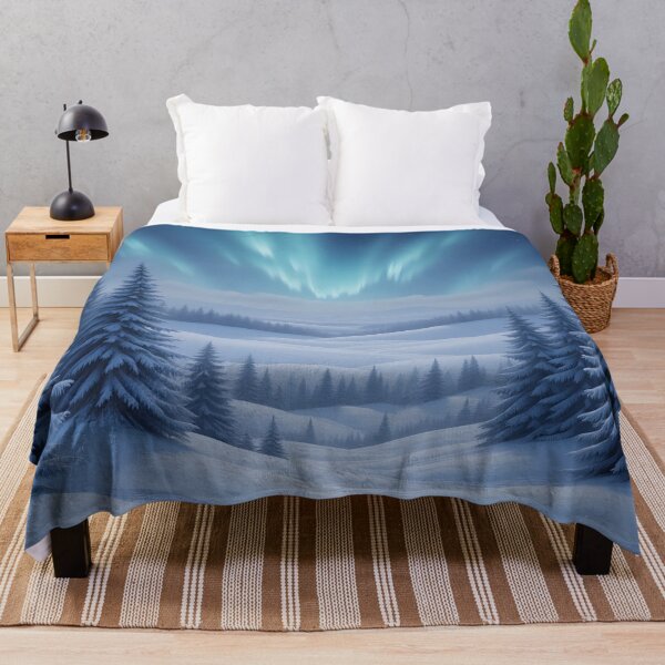 Item preview, Aurora Over Snowy Pines – Winter Night Lights designed and sold by Buttonquill.