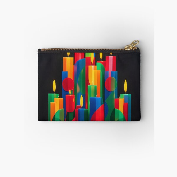 Item preview, Colorful Geometric Christmas Candle Artwork on Black Background designed and sold by BankMano.