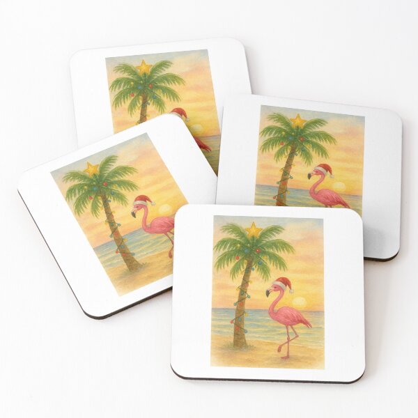 Item preview, Christmas Sunset with Palm Tree and Pink Flamingo designed and sold by jen1was.