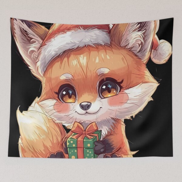 Item preview, Christmas Fox Gift Chibi Illustration designed and sold by SoulenCify.