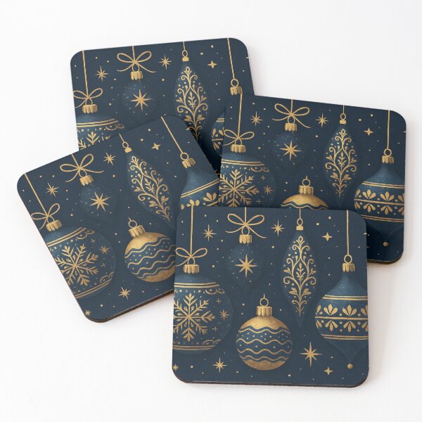 Item preview, Elegant Gold & Midnight Blue Christmas Ornaments – Luxury Holiday Art designed and sold by leen12 Art Designs Prints.