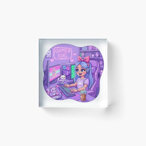 Item preview, Cozy Girl Gamer Setup – Pastel Aesthetic Pixel Art for Gamer Girls – Cute RGB Gaming Desk Sticker designed and sold by Pixel Girl Aesthetic Studio.