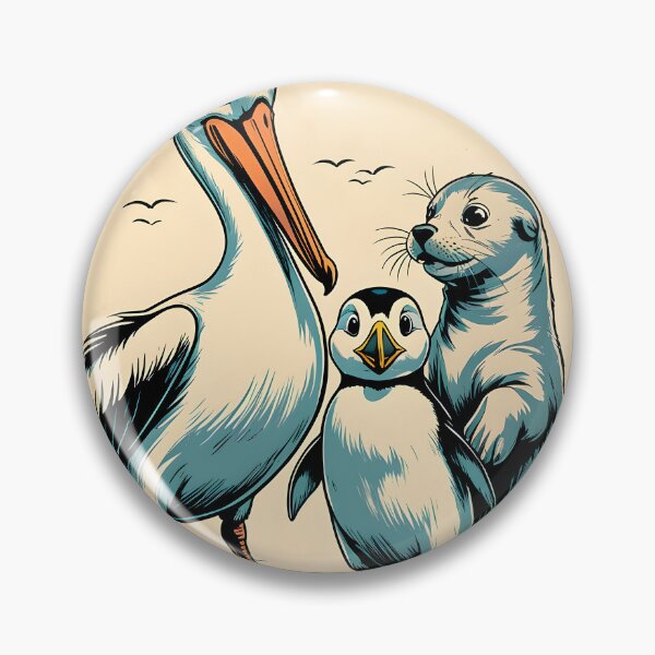 Item preview, Retro Vintage Ocean Buddies Union – Goofy Pelican, Puffin & Seal Crew Illustration designed and sold by BankMano.