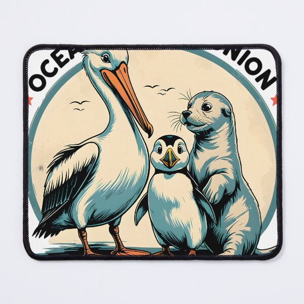 Item preview, Retro Vintage Ocean Buddies Union – Goofy Pelican, Puffin & Seal Crew Illustration designed and sold by BankMano.