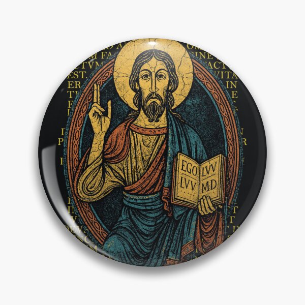 Item preview, Lux Mundi – Neo-Vintage Christ Icon Latin Tee designed and sold by Sanctum Icons.