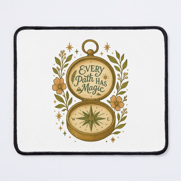Item preview, Every Path Has Magic – Vintage Compass and Floral Adventure Quote Design designed and sold by inkoutninja.