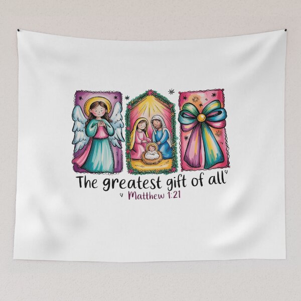 Item preview, Christmas Nativity Scene | Angel, Holy Family & Matthew 1:21 designed and sold by Artinkcreative.