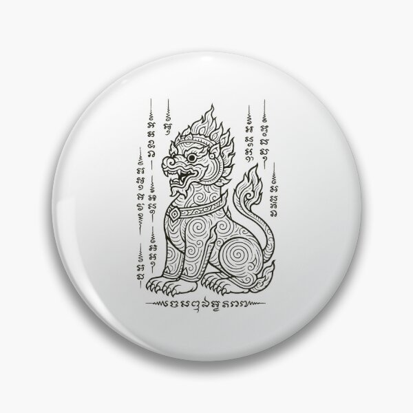 Item preview, Thai Singha Guardian Yantra | Sacred Line Art Protective Tattoo Design designed and sold by Sksticker991.