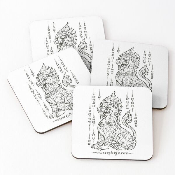 Item preview, Thai Singha Guardian Yantra | Sacred Line Art Protective Tattoo Design designed and sold by Sksticker991.