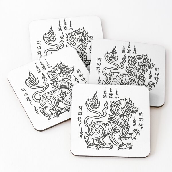 Item preview, Thai Mythical Creature Singha Yantra Line Art | Protective Sacred Tattoo Style designed and sold by Sksticker991.