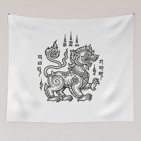 Item preview, Thai Mythical Creature Singha Yantra Line Art | Protective Sacred Tattoo Style designed and sold by Sksticker991.
