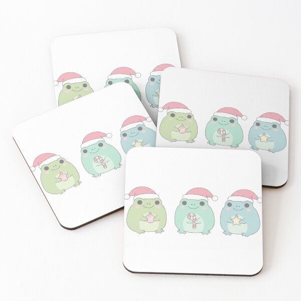 Item preview, Kawaii Pastel Christmas Frogs with Santa Hats | Cute Festive Trio designed and sold by Overshared Studio.