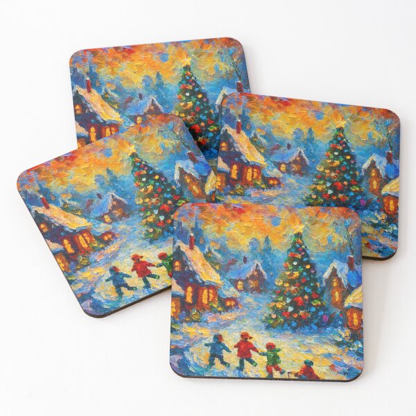 Item preview, Impressionist Christmas Village in Colorful Night designed and sold by JonelleTshirts.