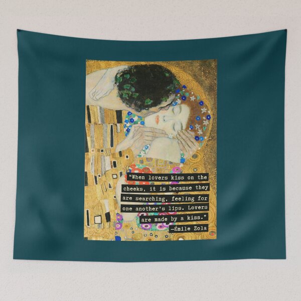 Item preview, Émile Zola quote: When lovers kiss on the cheeks, it is because they are searching, feeling for one another’s lips. Lovers are made by a kiss. designed and sold by artbleed.