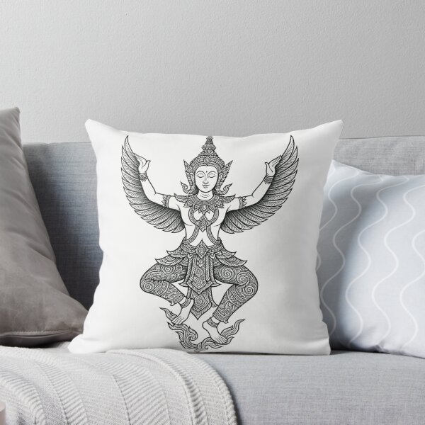Item preview, Thai Angel Deity Line Art – Traditional Winged Divine Guardian designed and sold by Sksticker991.