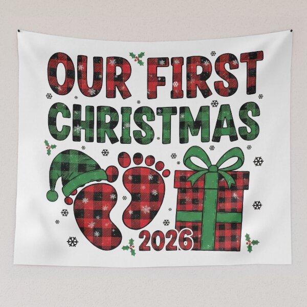 Item preview, Our First Christmas 2026 Buffalo Plaid Baby Feet designed and sold by zoughlal.