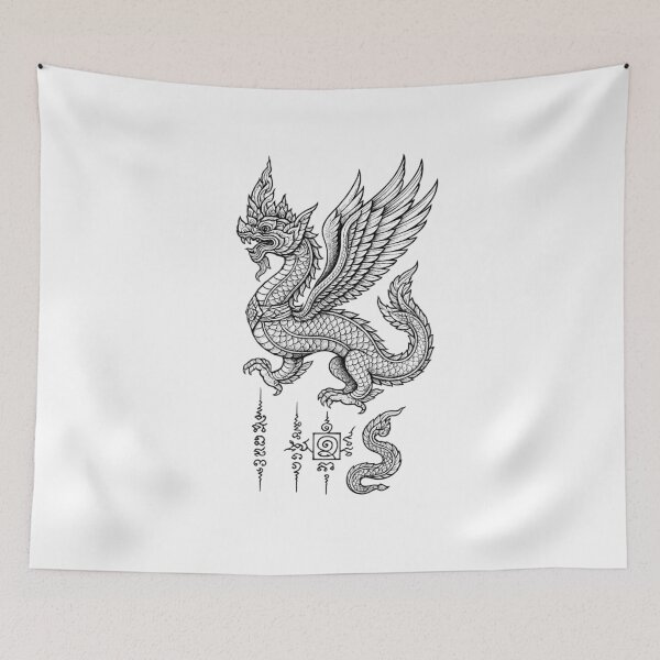 Item preview, Winged Naga Thai Mythical Creature – Sacred Line Art Yantra Style designed and sold by Sksticker991.