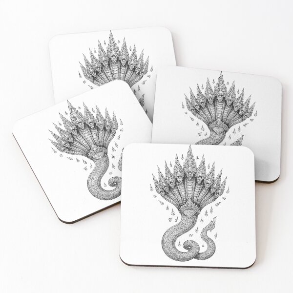 Item preview, Naga Nine Heads – Sacred Thai Yantra Line Art designed and sold by Sksticker991.