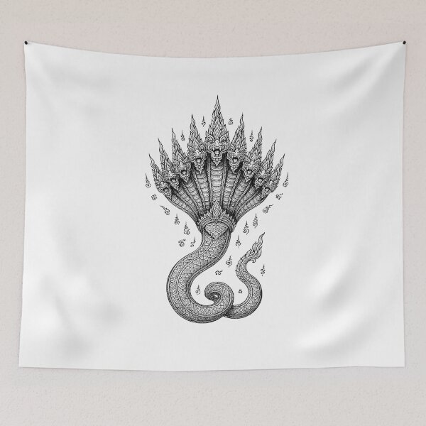 Item preview, Naga Nine Heads – Sacred Thai Yantra Line Art designed and sold by Sksticker991.