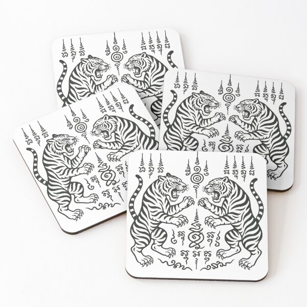 Item preview, Twin Tiger Sak Yant — Thai Sacred Tattoo Protection Design designed and sold by Sksticker991.