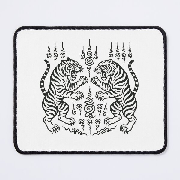 Item preview, Twin Tiger Sak Yant — Thai Sacred Tattoo Protection Design designed and sold by Sksticker991.