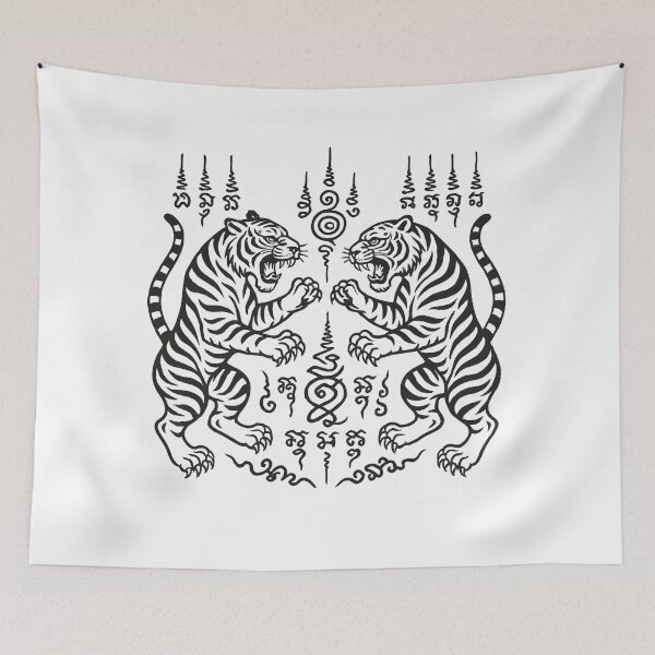Item preview, Twin Tiger Sak Yant — Thai Sacred Tattoo Protection Design designed and sold by Sksticker991.
