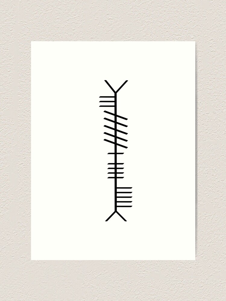 Ogham tattoo on the upper back reading 