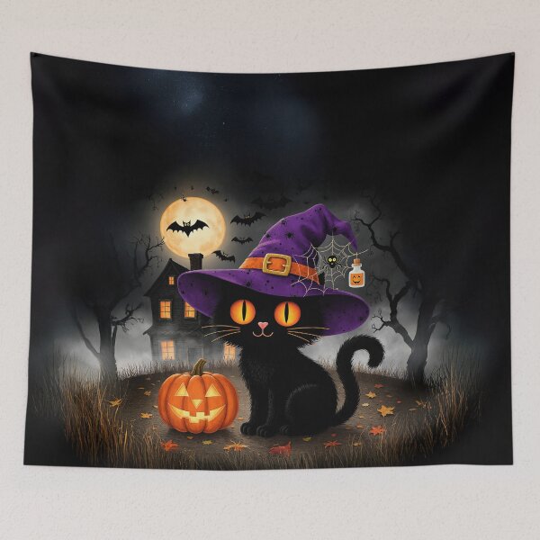 Item preview, Midnight Cat & Pumpkin Glow – Cozy Autumn Night Illustration designed and sold by Whimsical Hug.