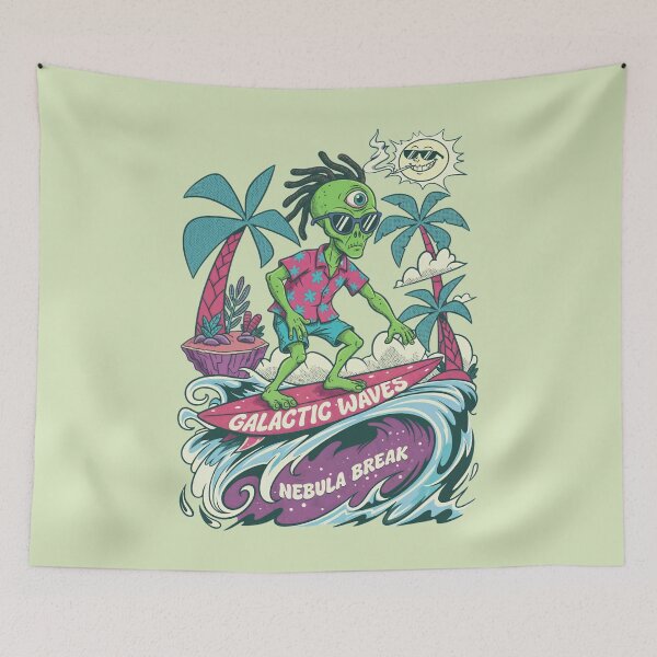Item preview, Galactic Waves Nebula Break - Hippie Alien Surfer Art designed and sold by AwesomeBeyondLimits.