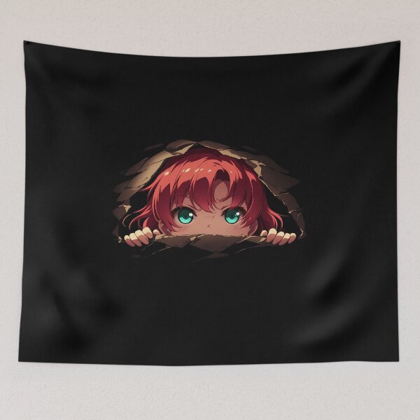 Item preview, Chise Hatori Ancient Magus Bride Chibi Peeking Cute Red Hair Anime designed and sold by TorbenKuhano.
