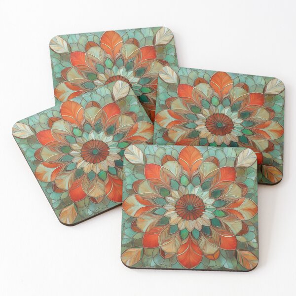 Item preview, Stained Glass Vintage Jade Hazelnut Mosaic Mandala Pattern designed and sold by GrinGalore.