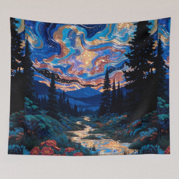 Item preview, Starlight Flowing Through the Forest, Cosmic River Under the Starry Sky, Celestial Landscape With Shimmering Stream designed and sold by KiraChie.