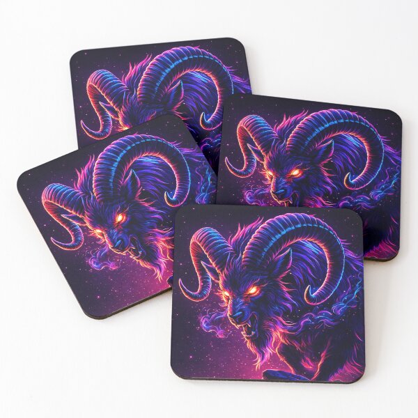 Item preview, Neon Ram Spirit – Vaporwave Cosmic Beast Art designed and sold by GolabMagic.