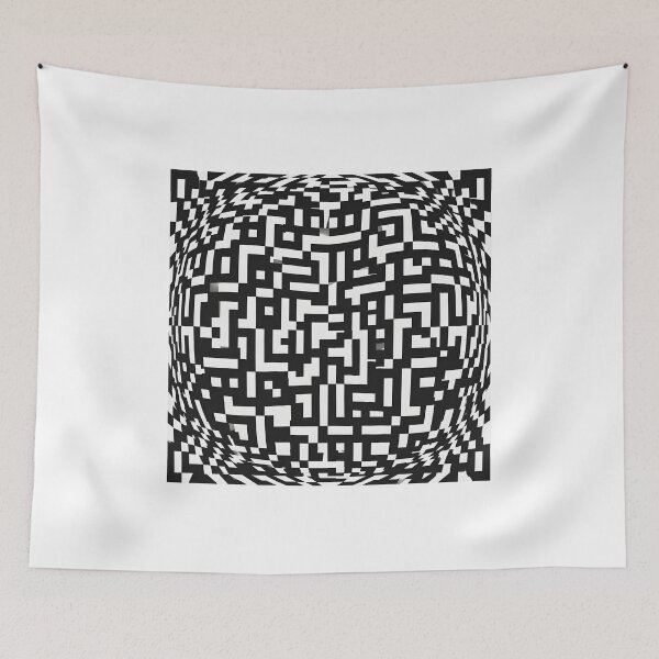 Item preview, Psychedelic Glitch Pattern: Distorted QR Code Op Art Illusion, Black and White Cyber Background designed and sold by Badis  Mardessi.