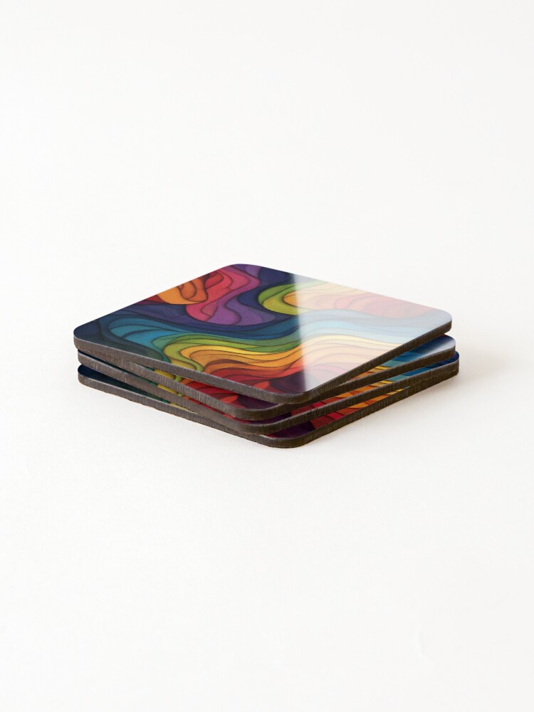 Thumbnail 4 of 5, Coasters (Set of 4), Abstract pattern rainbow world designed and sold by SmileshareShop.