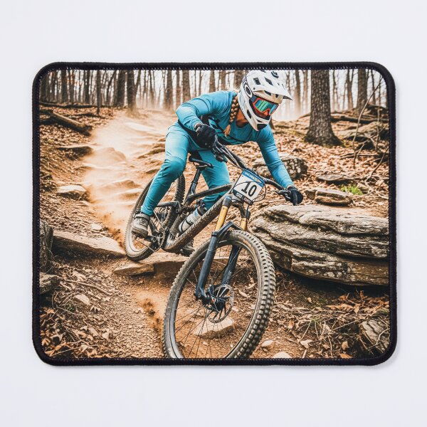 Item preview, Mastering Jagged Boulders and Uneven Terrain on Dusty Downhill Trail. designed and sold by Hinson MTB Visuals.